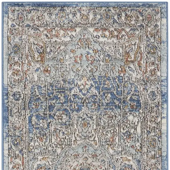 Ivory And Blue Oriental Power Loom Non Skid Runner Rug Photo 4