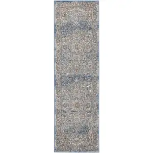 Photo of Ivory And Blue Oriental Power Loom Non Skid Runner Rug