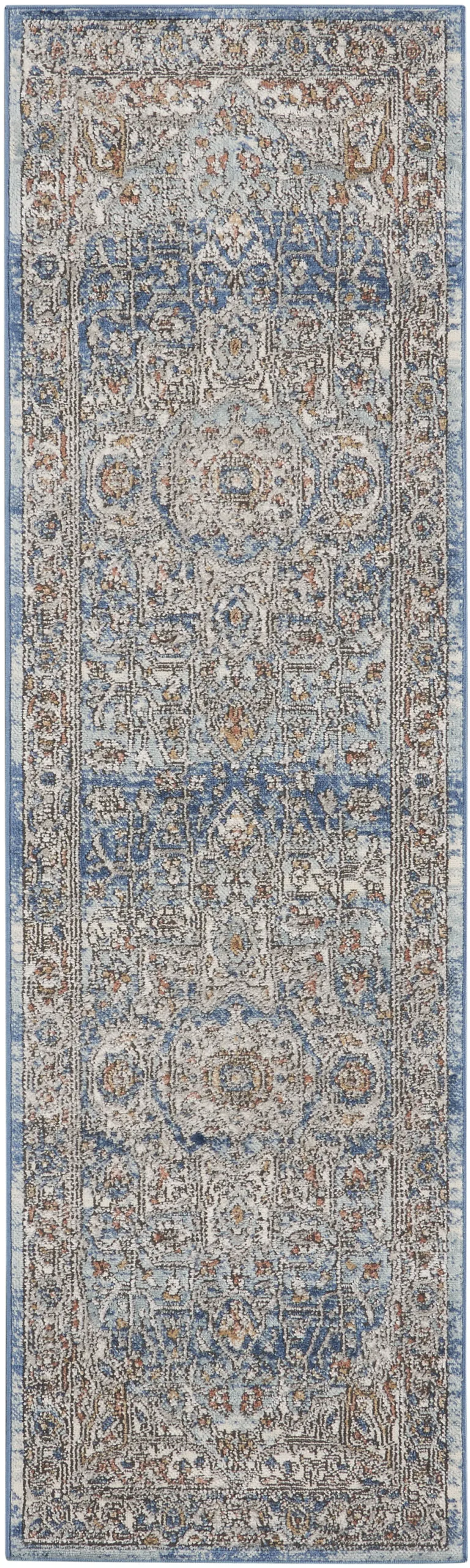 Ivory And Blue Oriental Power Loom Non Skid Runner Rug Photo 1