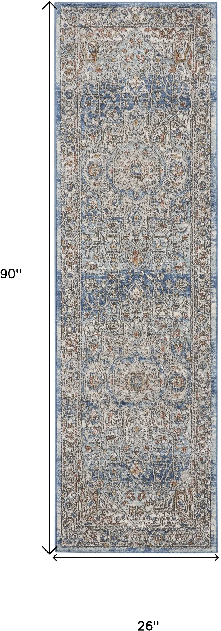 Ivory And Blue Oriental Power Loom Non Skid Runner Rug Photo 5