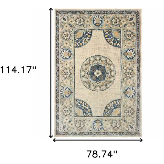 Ivory And Blue Oriental Power Loom Stain Resistant Area Rug Photo 5