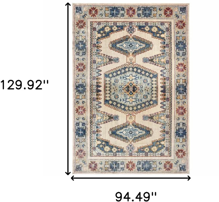 Ivory And Blue Oriental Power Loom Stain Resistant Area Rug Photo 5