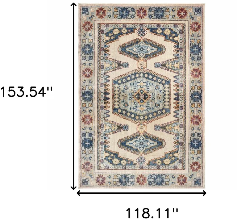 Ivory And Blue Oriental Power Loom Stain Resistant Area Rug Photo 5