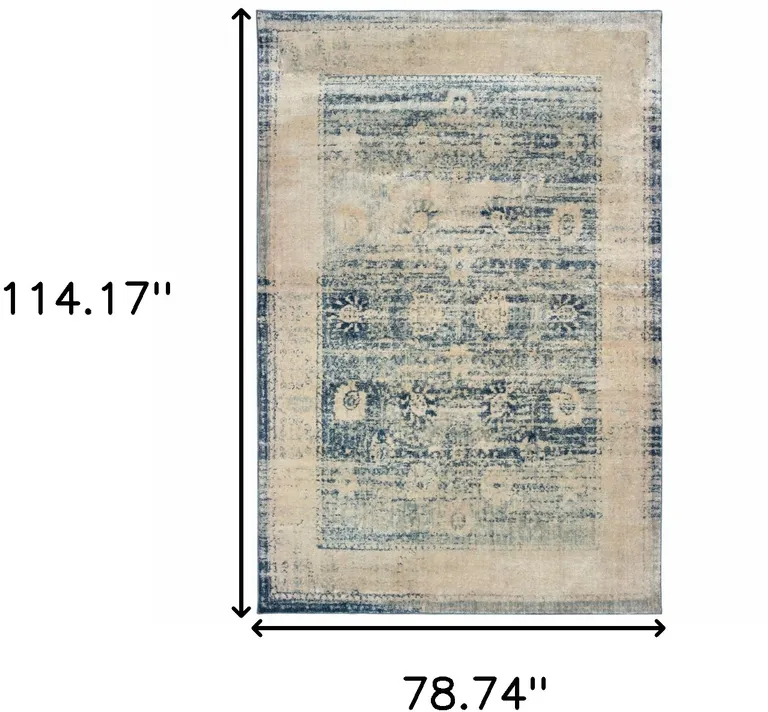 Ivory And Blue Oriental Power Loom Stain Resistant Area Rug Photo 5