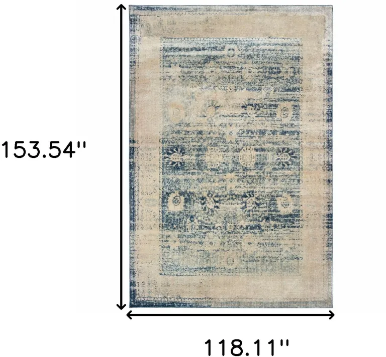 Ivory And Blue Oriental Power Loom Stain Resistant Area Rug Photo 5