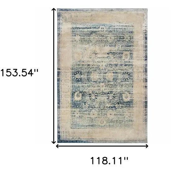 Ivory And Blue Oriental Power Loom Stain Resistant Area Rug Photo 5