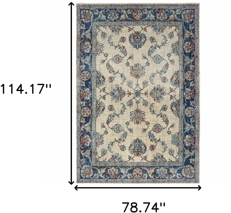 Ivory And Blue Oriental Power Loom Stain Resistant Area Rug Photo 5