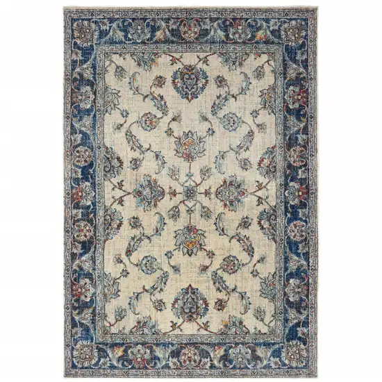 Ivory And Blue Oriental Power Loom Stain Resistant Area Rug Photo 1