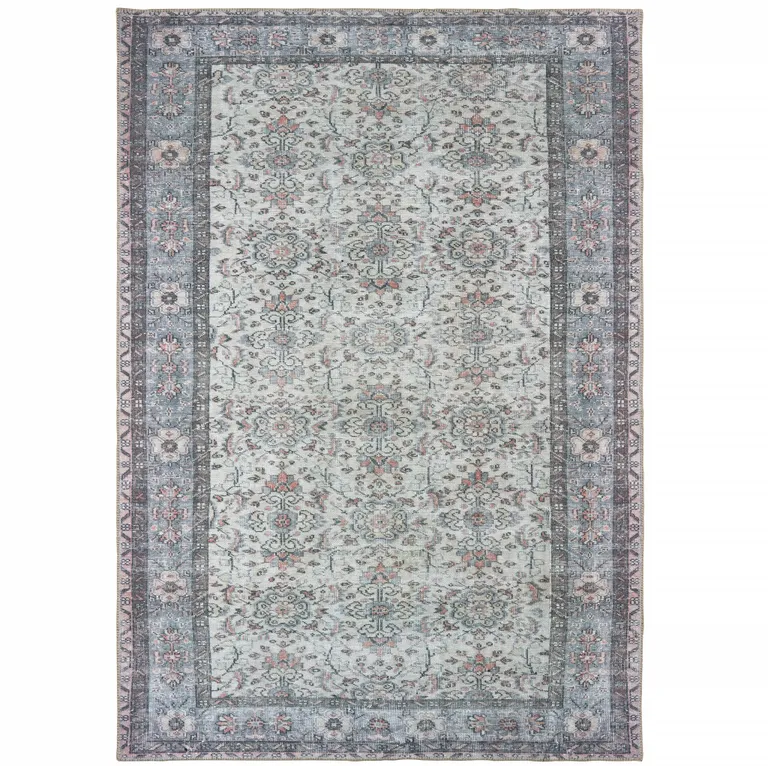 Ivory And Blue Oriental Power Loom Stain Resistant Area Rug Photo 1