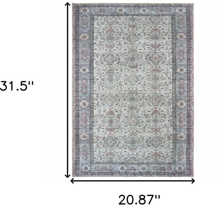 Ivory And Blue Oriental Power Loom Stain Resistant Area Rug Photo 5