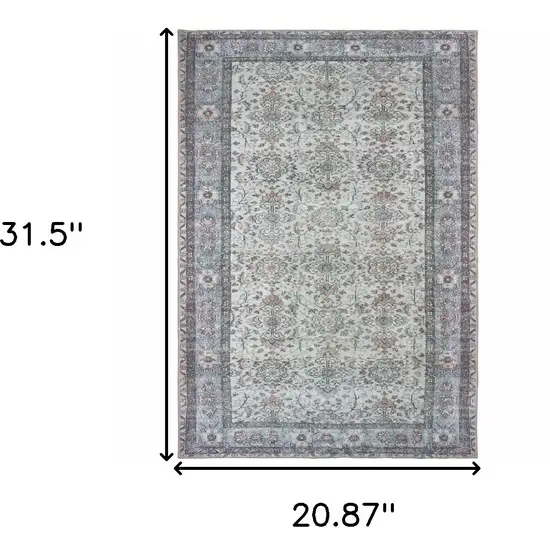 Ivory And Blue Oriental Power Loom Stain Resistant Area Rug Photo 5