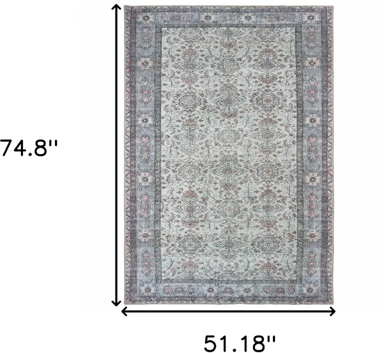 Ivory And Blue Oriental Power Loom Stain Resistant Area Rug Photo 5