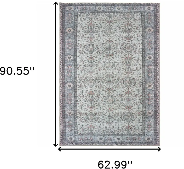 Ivory And Blue Oriental Power Loom Stain Resistant Area Rug Photo 5