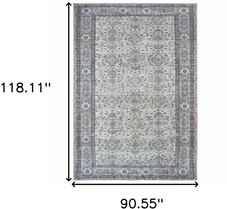 Ivory And Blue Oriental Power Loom Stain Resistant Area Rug Photo 5