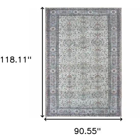 Ivory And Blue Oriental Power Loom Stain Resistant Area Rug Photo 5