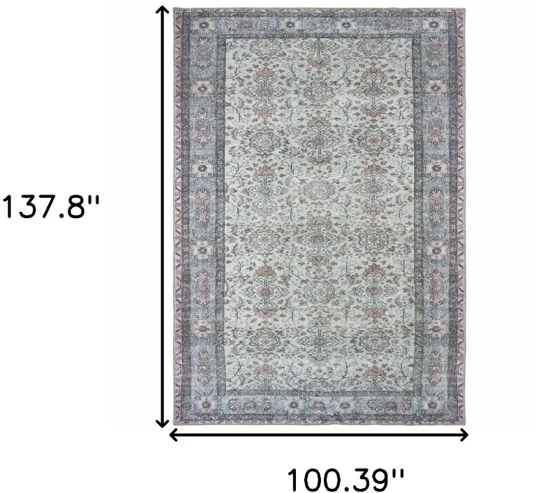 Ivory And Blue Oriental Power Loom Stain Resistant Area Rug Photo 5