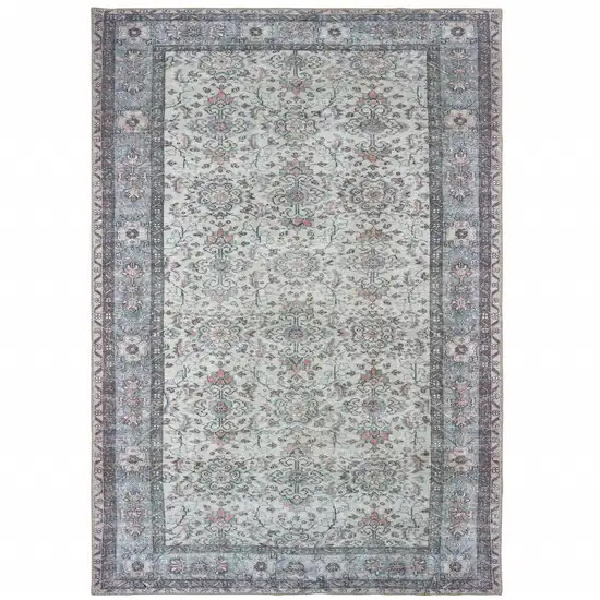 Ivory And Blue Oriental Power Loom Stain Resistant Area Rug Photo 1