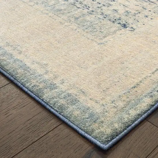 Ivory And Blue Oriental Power Loom Stain Resistant Runner Rug Photo 3