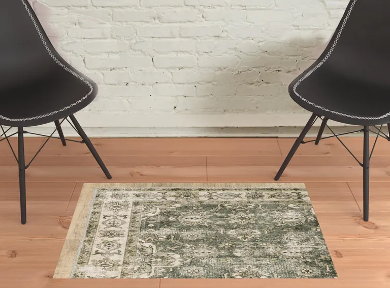 Ivory And Blue Oriental Printed Stain Resistant Non Skid Area Rug Photo 3