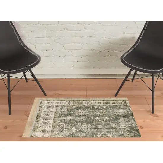 Ivory And Blue Oriental Printed Stain Resistant Non Skid Area Rug Photo 3