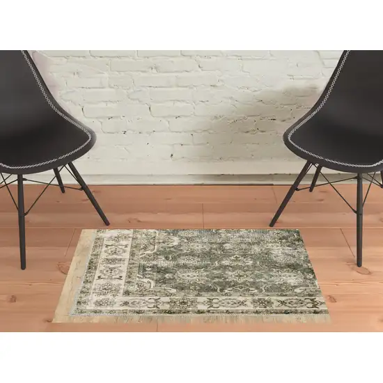 Ivory And Blue Oriental Printed Stain Resistant Non Skid Area Rug Photo 1