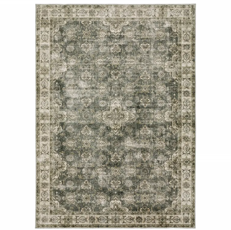 Ivory And Blue Oriental Printed Stain Resistant Non Skid Area Rug Photo 2