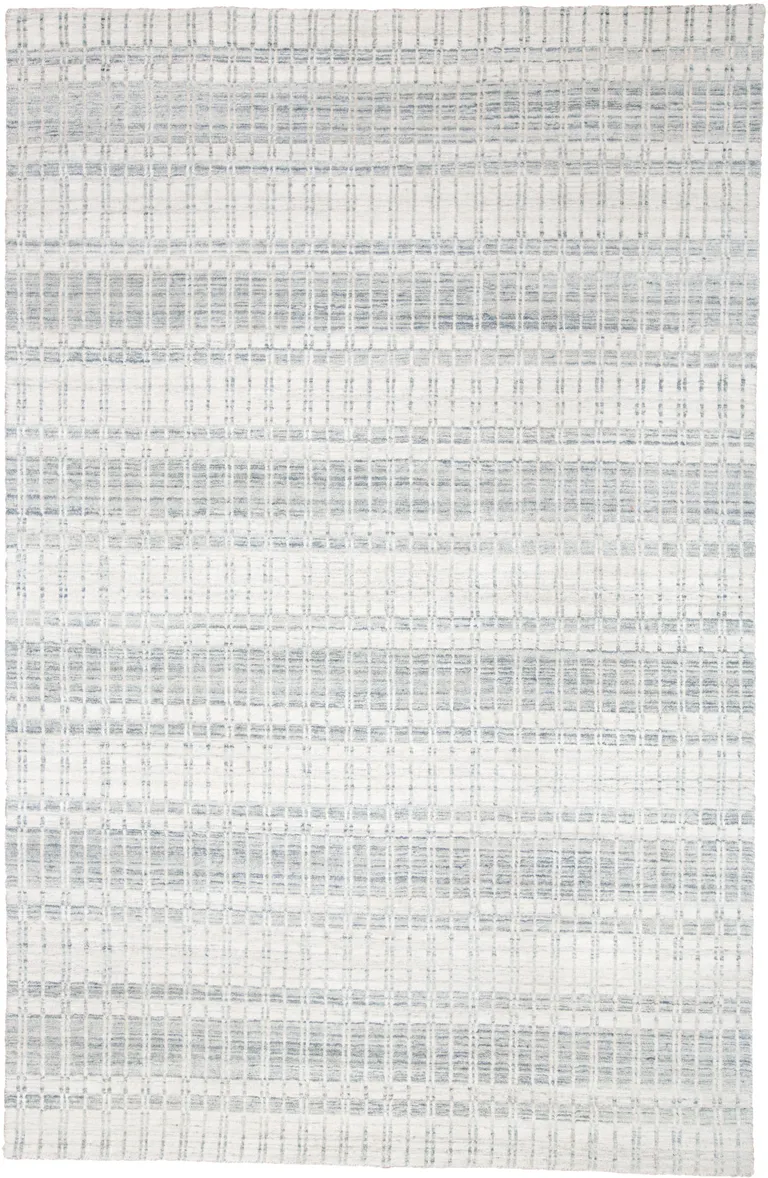 Ivory And Blue Striped Hand Woven Area Rug Photo 1