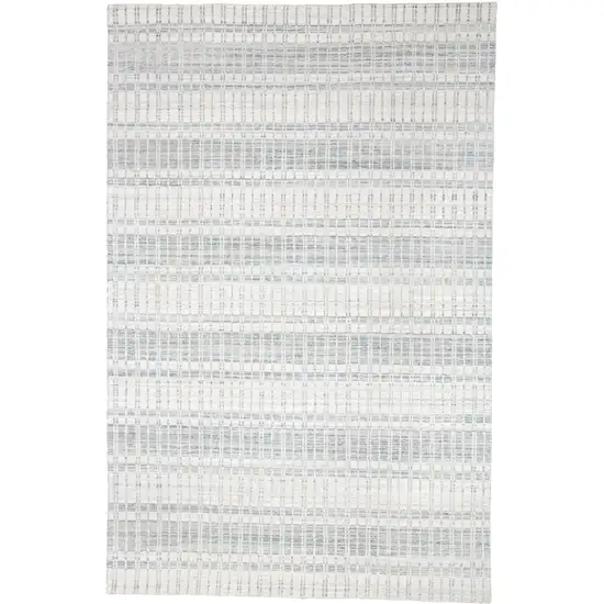 Ivory And Blue Striped Hand Woven Area Rug Photo 1