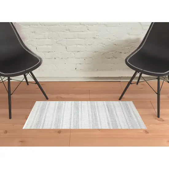 Ivory And Blue Striped Hand Woven Area Rug Photo 2