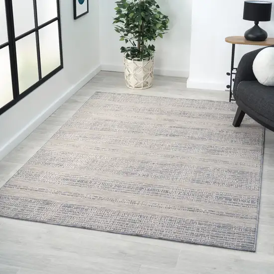 Ivory And Blue Striped Indoor Outdoor Area Rug Photo 6