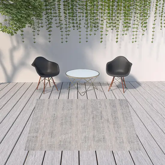 Ivory And Blue Striped Indoor Outdoor Area Rug Photo 2