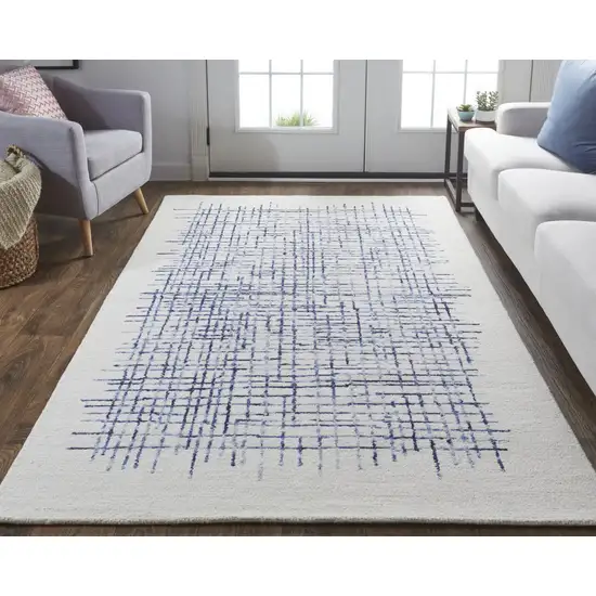 Ivory And Blue Wool Plaid Tufted Handmade Stain Resistant Area Rug Photo 2