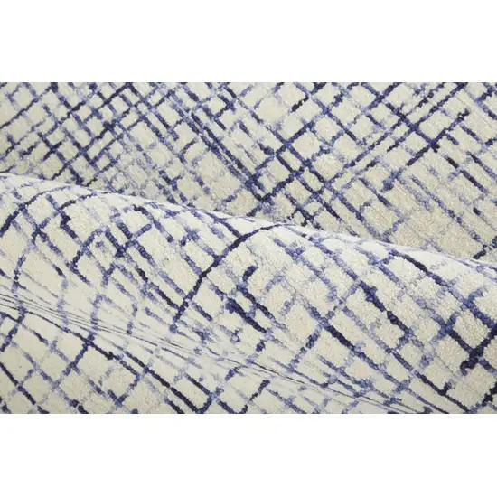 Ivory And Blue Wool Plaid Tufted Handmade Stain Resistant Area Rug Photo 9