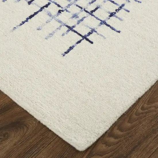 Ivory And Blue Wool Plaid Tufted Handmade Stain Resistant Area Rug Photo 4