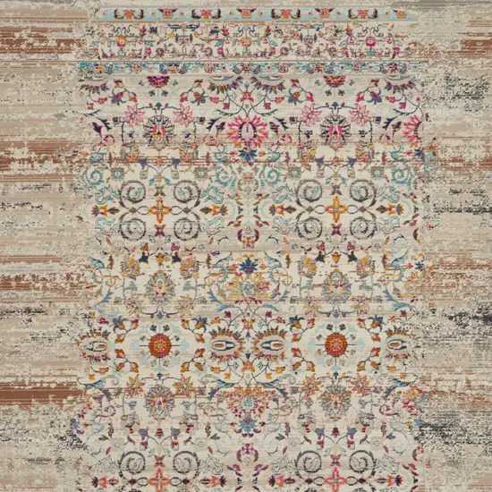 Ivory And Brown Floral Distressed Area Rug Photo 9