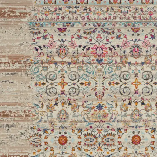 Ivory And Brown Floral Distressed Area Rug Photo 8