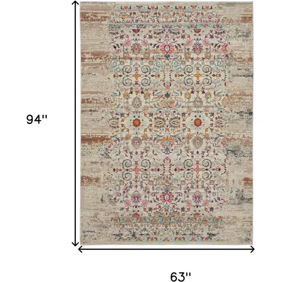 Ivory And Brown Floral Distressed Area Rug Photo 3