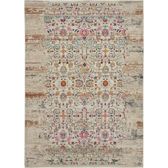 Ivory And Brown Floral Distressed Area Rug Photo 2