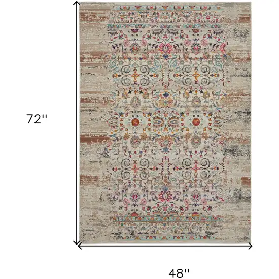 Ivory And Brown Floral Distressed Area Rug Photo 3