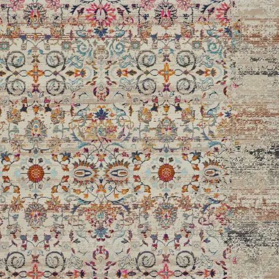 Ivory And Brown Floral Distressed Area Rug Photo 4