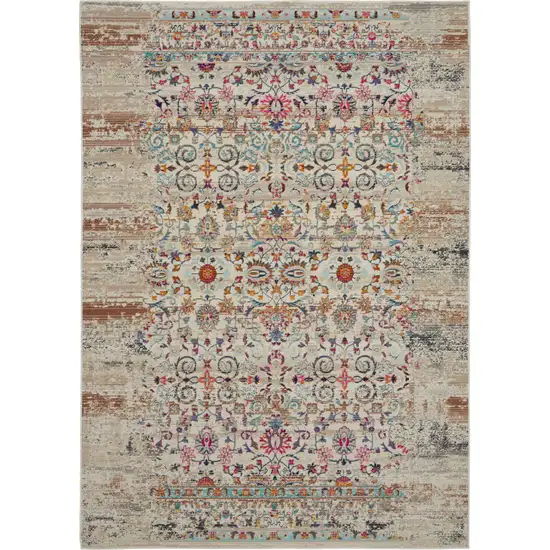 Ivory And Brown Floral Distressed Area Rug Photo 2