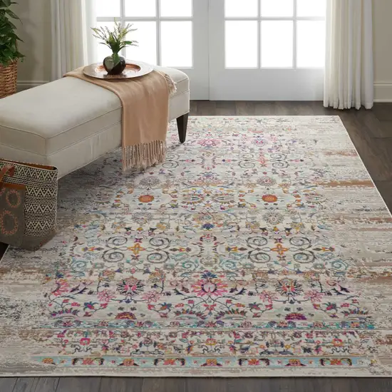 Ivory And Brown Floral Distressed Area Rug Photo 9