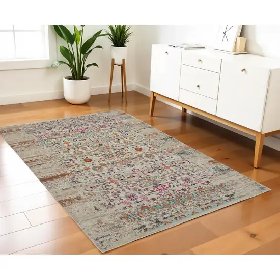 Ivory And Brown Floral Distressed Area Rug Photo 1