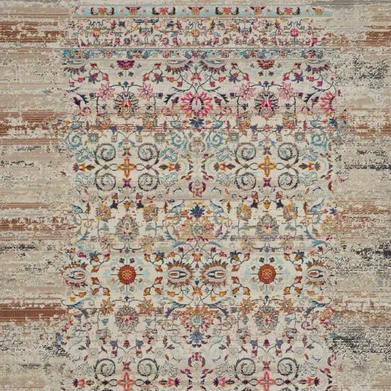 Ivory And Brown Floral Distressed Area Rug Photo 5