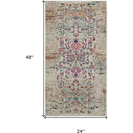 Ivory And Brown Floral Distressed Area Rug Photo 3