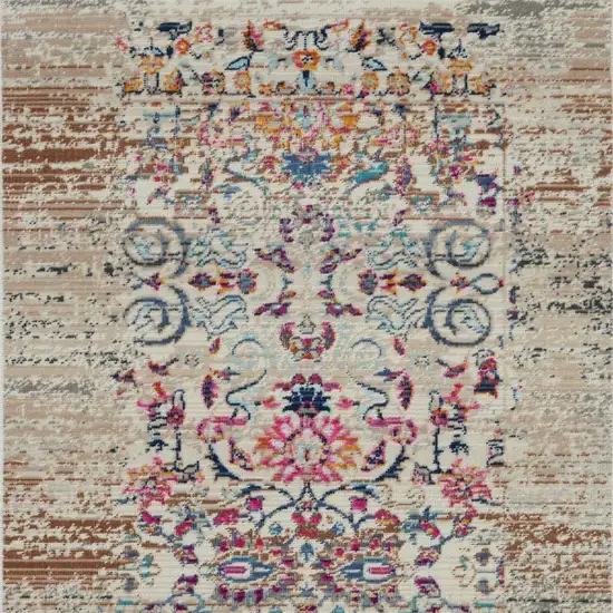 Ivory And Brown Floral Distressed Area Rug Photo 8