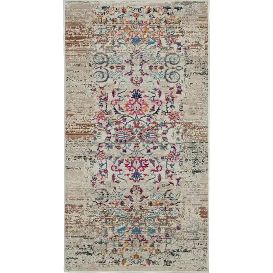 Ivory And Brown Floral Distressed Area Rug Photo 2