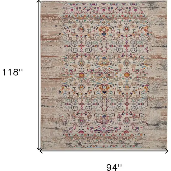 Ivory And Brown Floral Distressed Non Skid Area Rug Photo 3