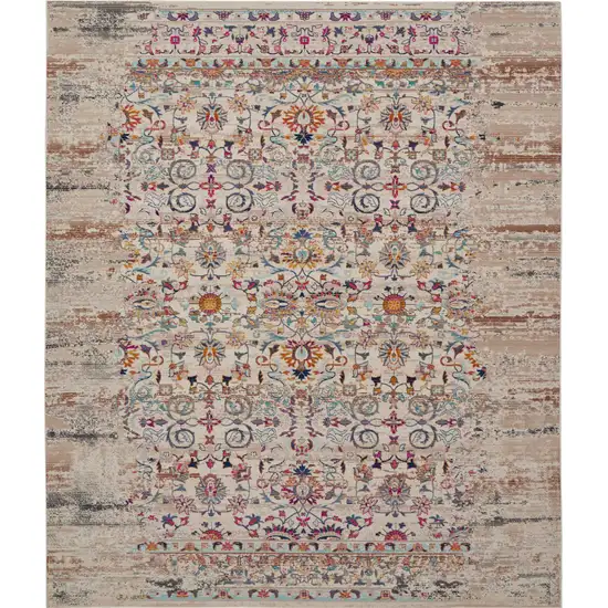 Ivory And Brown Floral Distressed Non Skid Area Rug Photo 8