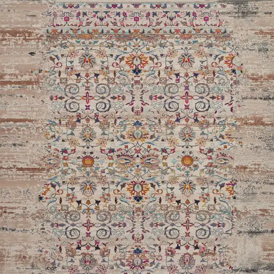 Ivory And Brown Floral Distressed Non Skid Area Rug Photo 7